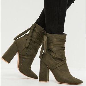 Missguided Khaki wrap around ankle boots